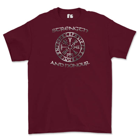 Strength and Honour Viking Compass Printed T-Shirt - Maroon