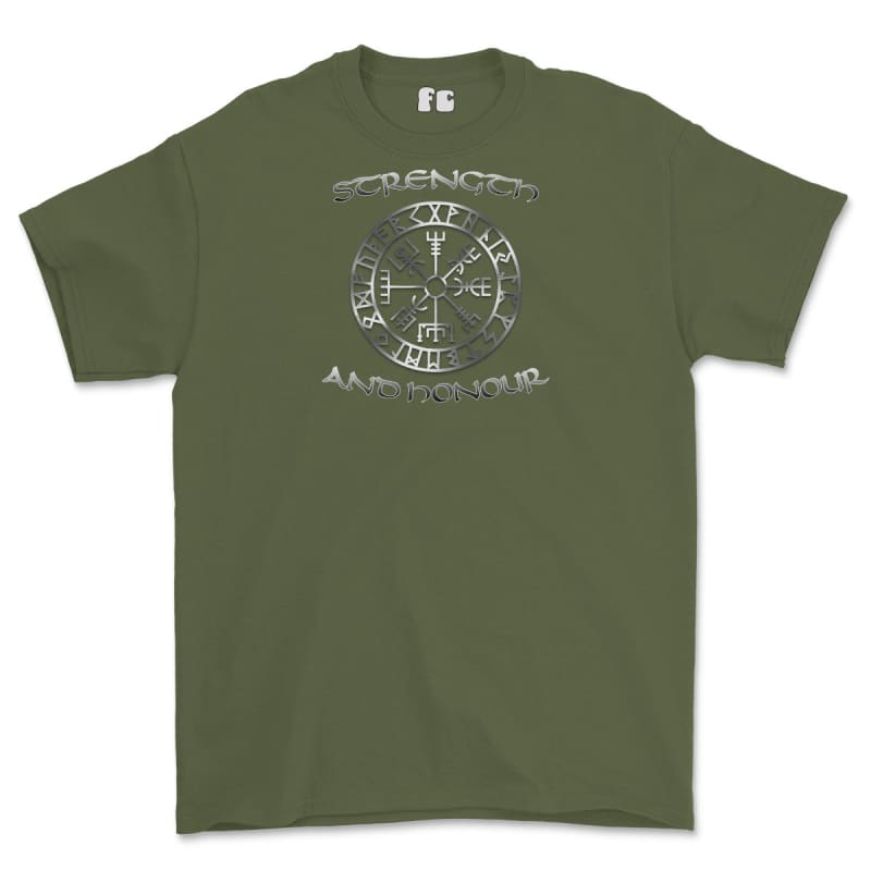 Strength and Honour Viking Compass Printed T-Shirt - Military Green