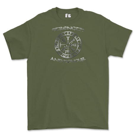 Strength and Honour Viking Compass Printed T-Shirt - Military Green