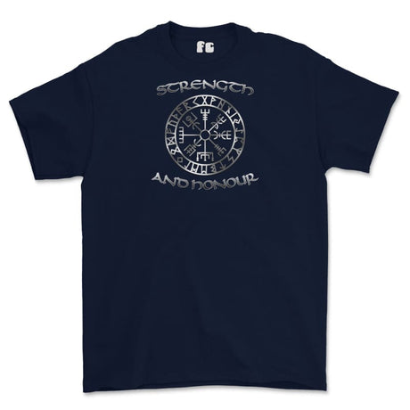 Strength and Honour Viking Compass Printed T-Shirt - Navy Blue