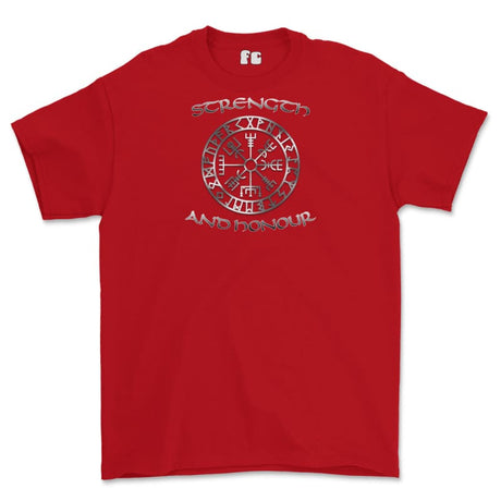 Strength and Honour Viking Compass Printed T-Shirt - Red