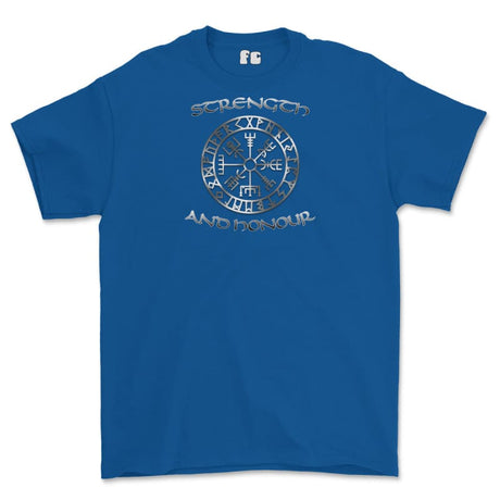 Strength and Honour Viking Compass Printed T-Shirt - Royal Blue
