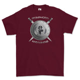 Strength and Honour Viking Shield And Swords Printed T-Shirt - Maroon