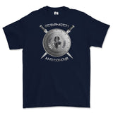 Strength and Honour Viking Shield And Swords Printed T-Shirt - Navy Blue