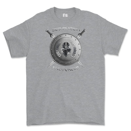 Strength and Honour Viking Shield And Swords Printed T-Shirt - Sports Grey