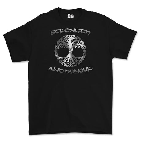 Strength and Honour Viking Tree Of Life Printed T-Shirt - Black