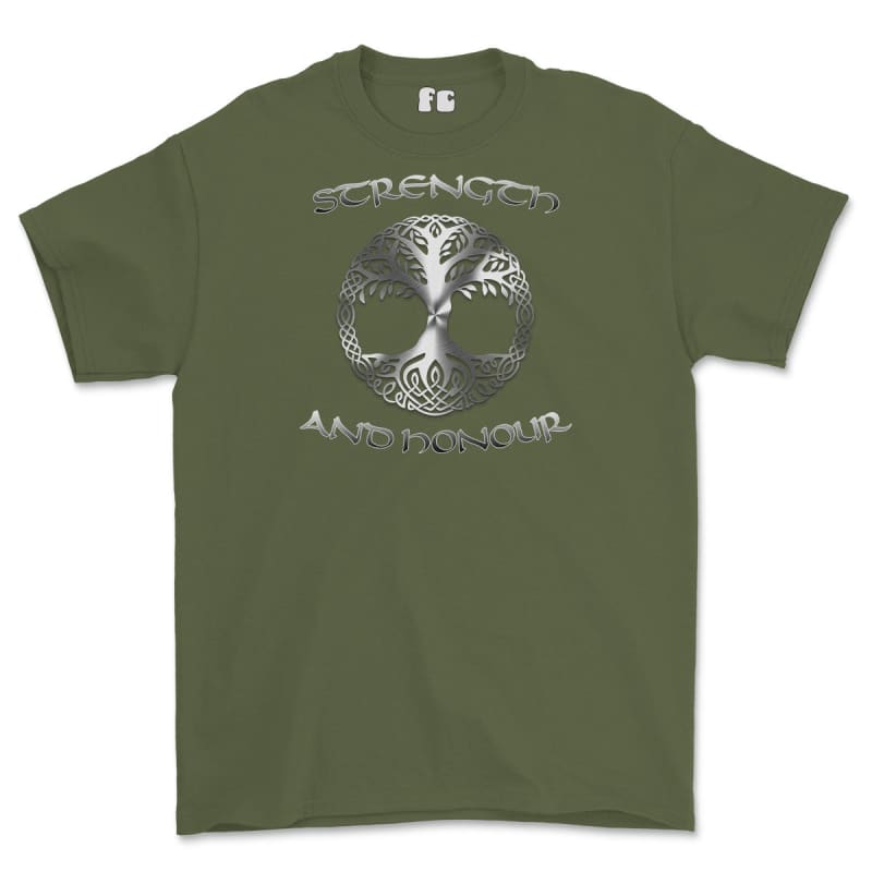 Strength and Honour Viking Tree Of Life Printed T-Shirt - Military Green