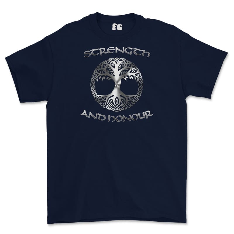 Strength and Honour Viking Tree Of Life Printed T-Shirt - Navy Blue