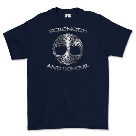 Strength and Honour Viking Tree Of Life Printed T-Shirt - Navy Blue