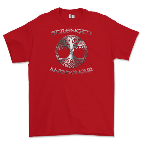 Strength and Honour Viking Tree Of Life Printed T-Shirt - Red