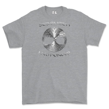 Strength and Honour Viking Tree Of Life Printed T-Shirt - Sports Grey