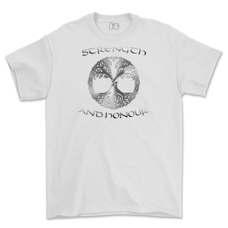 Strength and Honour Viking Tree Of Life Printed T-Shirt - White
