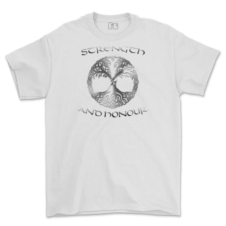 Strength and Honour Viking Tree Of Life Printed T-Shirt - White