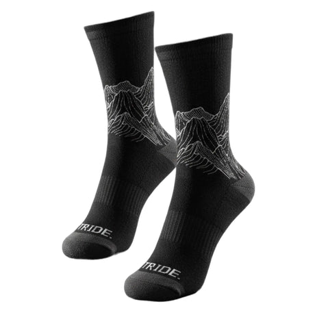 Stride North East Trail Running Socks in Black from the front left on white background