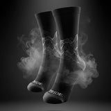 Stride North East Trail Running Socks in Black from the front left on black background