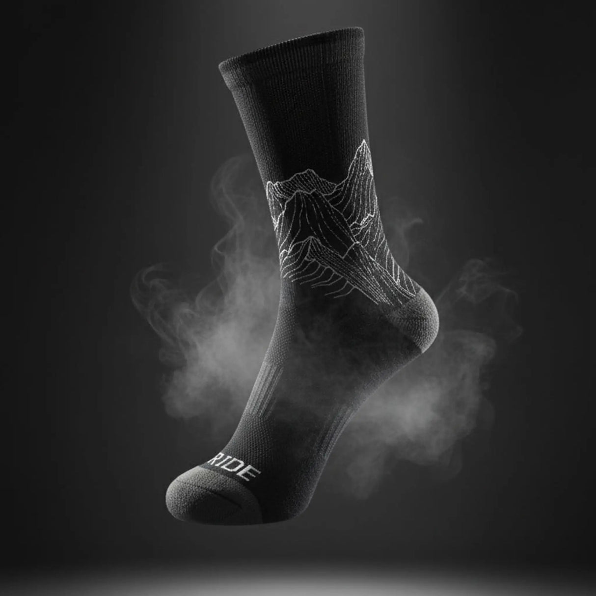 Stride North East Trail Running Socks in Black from the side  on black background
