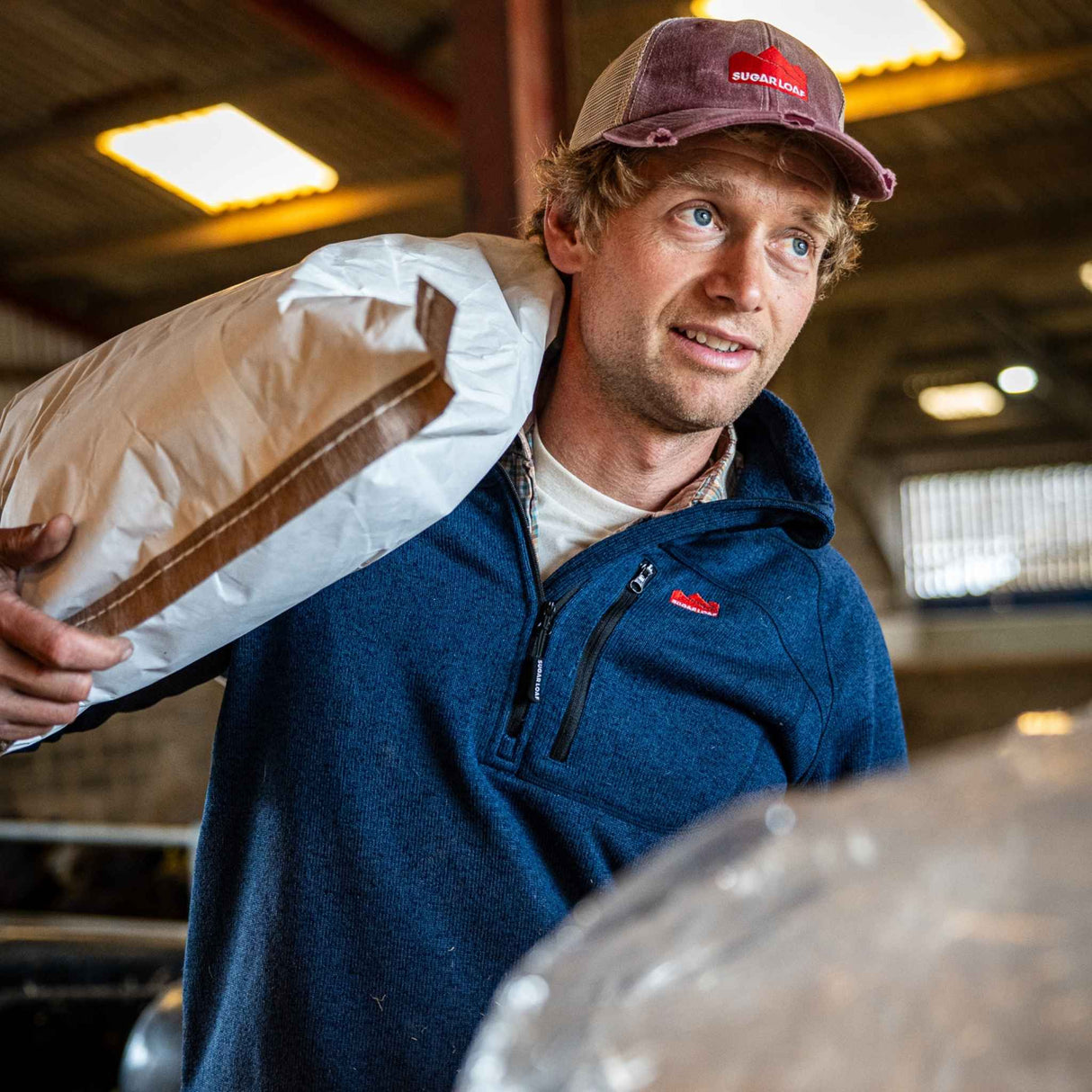 Sugar Loaf Fell Half Zip Fleece Top in Navy Blue for farm work and agriculture