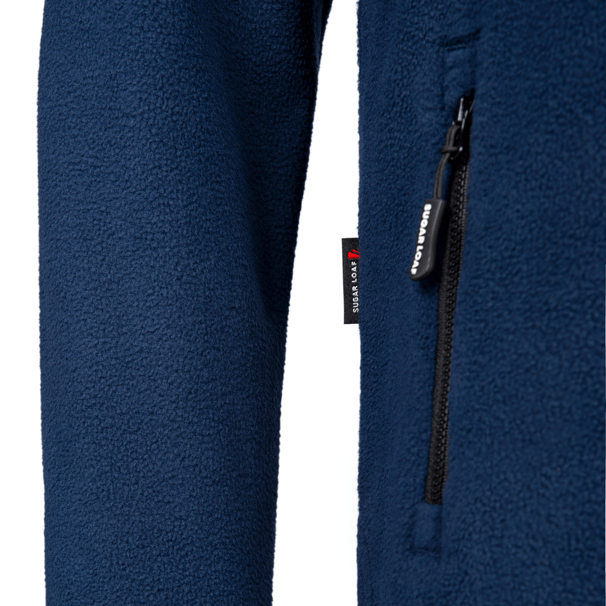 Sugar Loaf Shepherd Polar Fleece Hoodie in Navy Blue close up of zippered pocket
