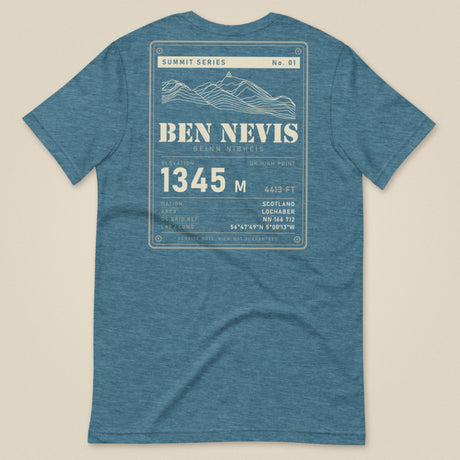 Summit Series Ben Nevis T-Shirt in Heather Deep Teal, laid flat, back view