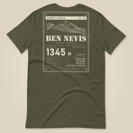 Summit Series Ben Nevis T-Shirt in Military Green, laid flat, back view