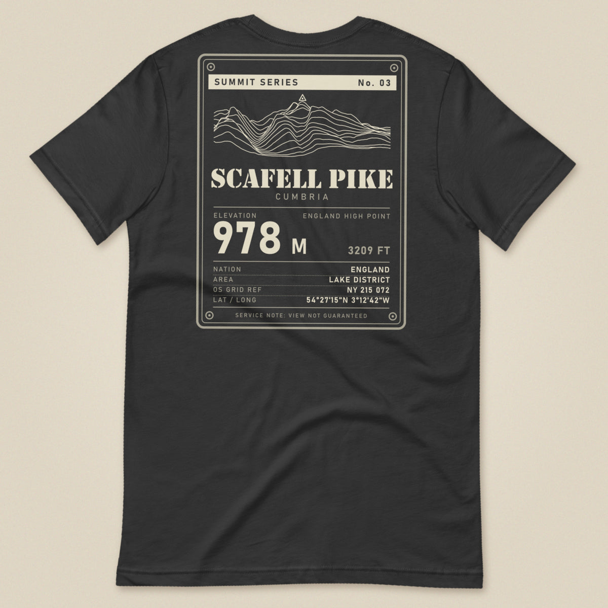 Summit Series Scafell Pike T-Shirt in Dark Grey, laid flat, back view