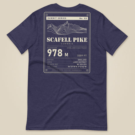 Summit Series Scafell Pike T-Shirt in Heather Midnight Navy, laid flat, back view