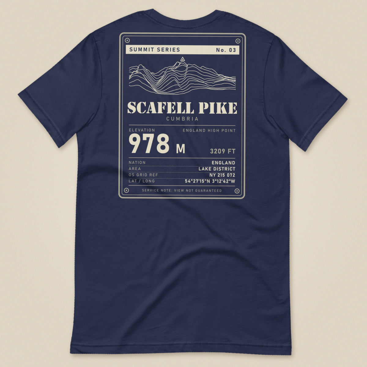 Summit Series Scafell Pike T-Shirt in Navy, laid flat, back view