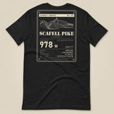 Summit Series Scafell Pike T-Shirt in Vintage Black, laid flat, back view of the Scafell Pike 978 m data-plate print