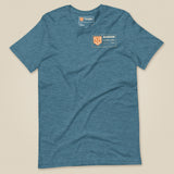 Summit Series Scafell Pike T-Shirt in Heather Deep Teal, laid flat, front view with the left-chest badge