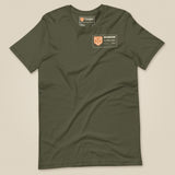 Summit Series Scafell Pike T-Shirt in Military Green, laid flat, front view with the left-chest badge