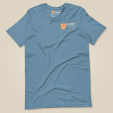 Summit Series Scafell Pike T-Shirt in Steel Blue, laid flat, front view with the left-chest badge