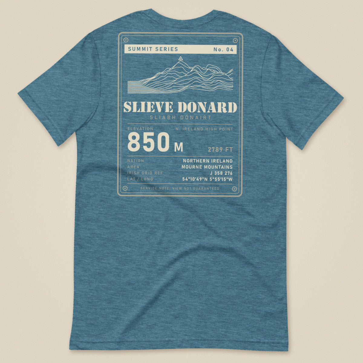 Summit Series Slieve Donard T-Shirt in Heather Deep Teal, laid flat, back view