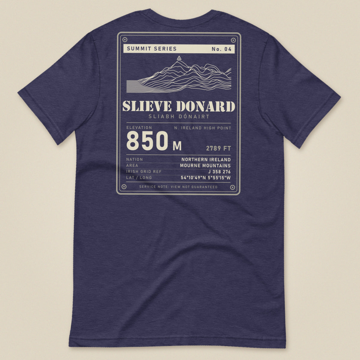 Summit Series Slieve Donard T-Shirt in Heather Midnight Navy, laid flat, back view