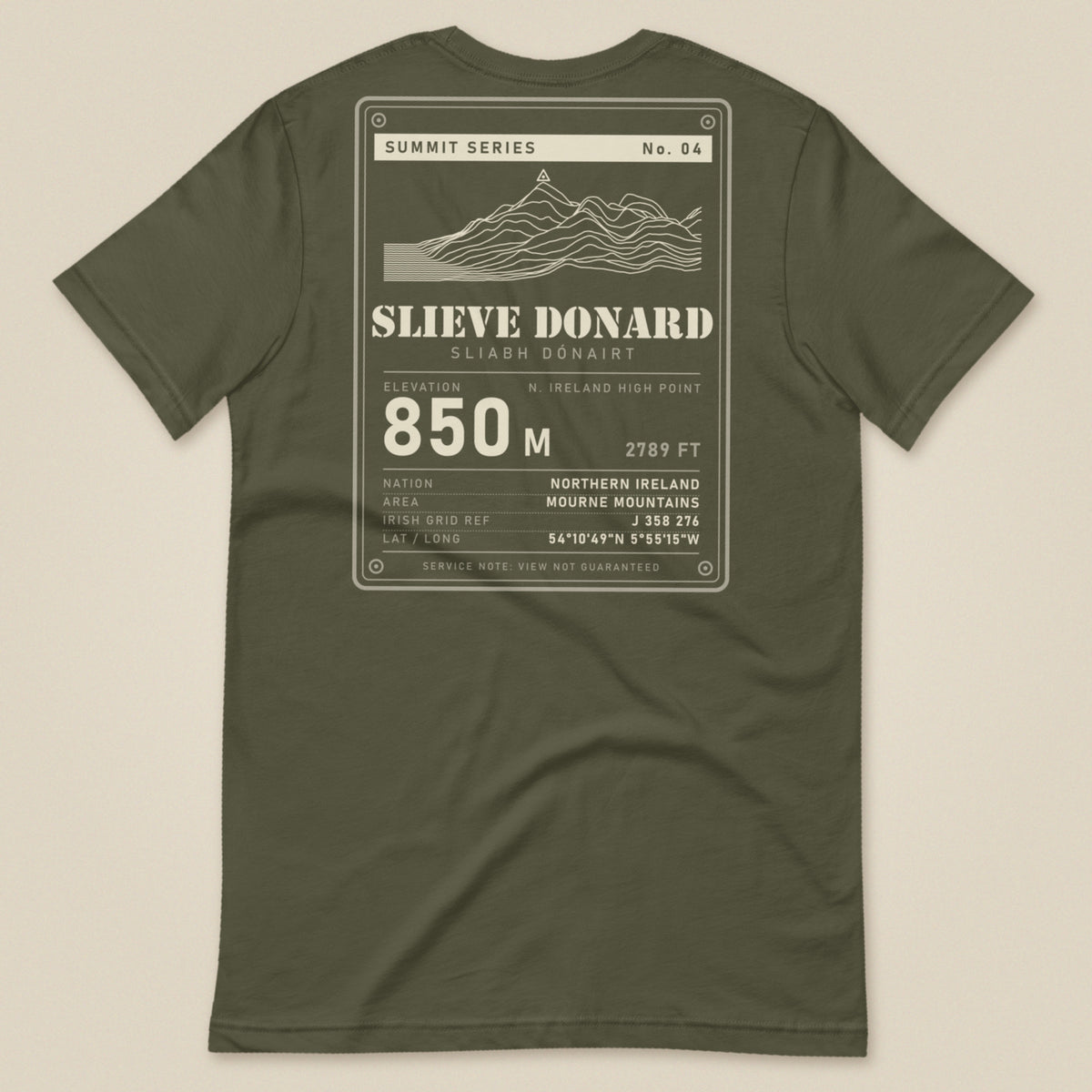 Summit Series Slieve Donard T-Shirt in Military Green, laid flat, back view