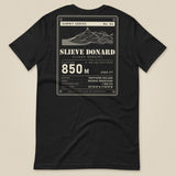 Summit Series Slieve Donard T-Shirt in Vintage Black, laid flat, back view of the Slieve Donard 850 m data-plate print