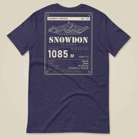 Summit Series Snowdon T-Shirt in Heather Midnight Navy, laid flat, back view