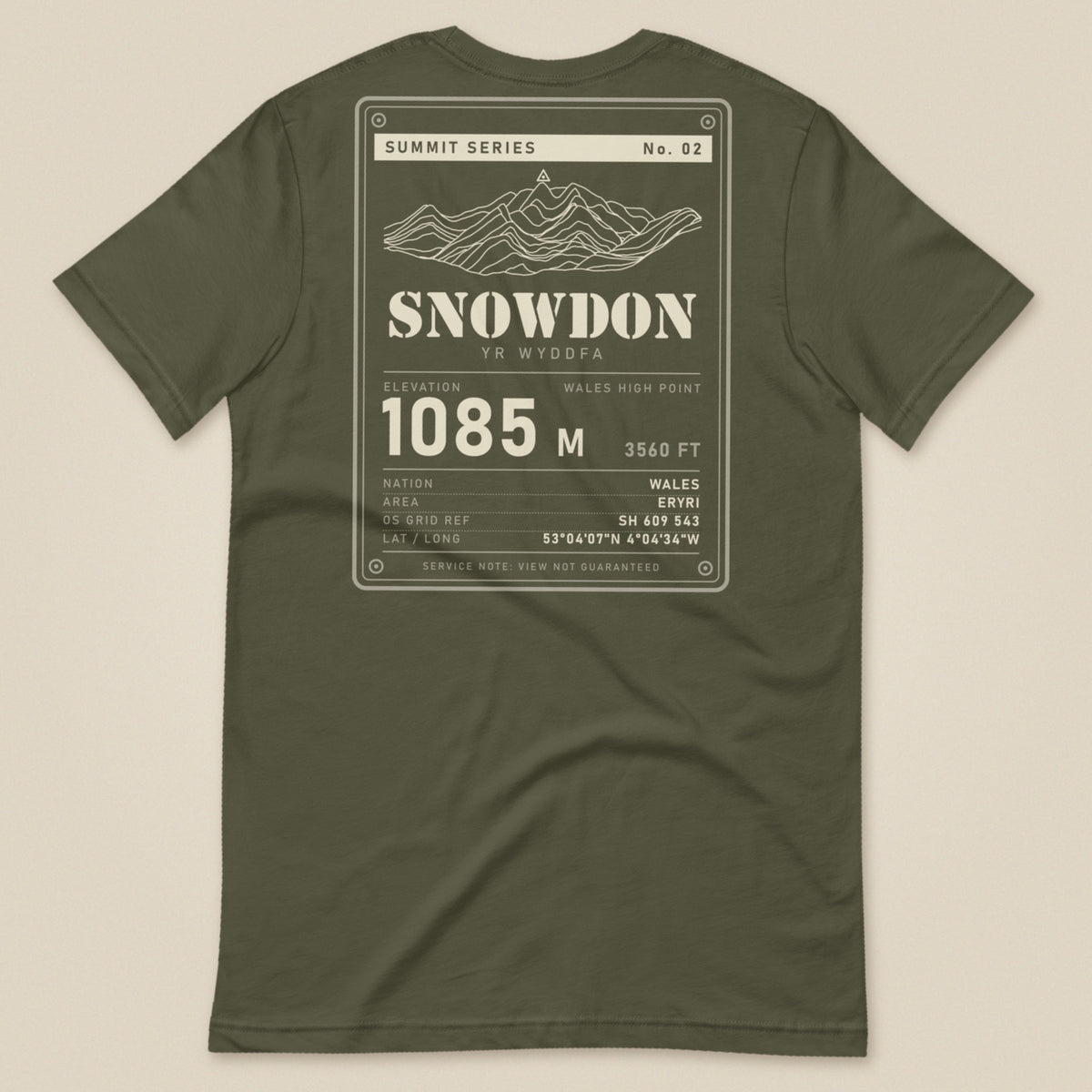 Summit Series Snowdon T-Shirt in Military Green, laid flat, back view