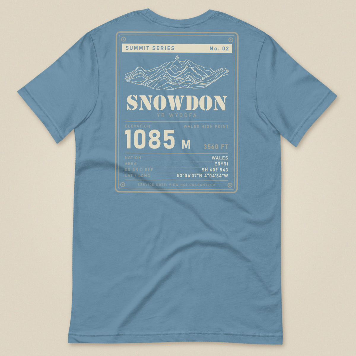 Summit Series Snowdon T-Shirt in Steel Blue, laid flat, back view