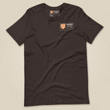 Summit Series Snowdon T-Shirt in Brown, laid flat, front view with the left-chest badge
