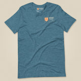 Summit Series Snowdon T-Shirt in Heather Deep Teal, laid flat, front view with the left-chest badge
