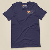 Summit Series Snowdon T-Shirt in Heather Midnight Navy, laid flat, front view with the left-chest badge