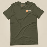 Summit Series Snowdon T-Shirt in Military Green, laid flat, front view with the left-chest badge
