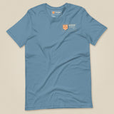 Summit Series Snowdon T-Shirt in Steel Blue, laid flat, front view with the left-chest badge
