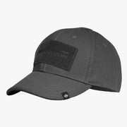 Pentagon Tactical 2.0 Rip-Stop Cap in Cinder Grey, front three-quarter view with the loop patch panel