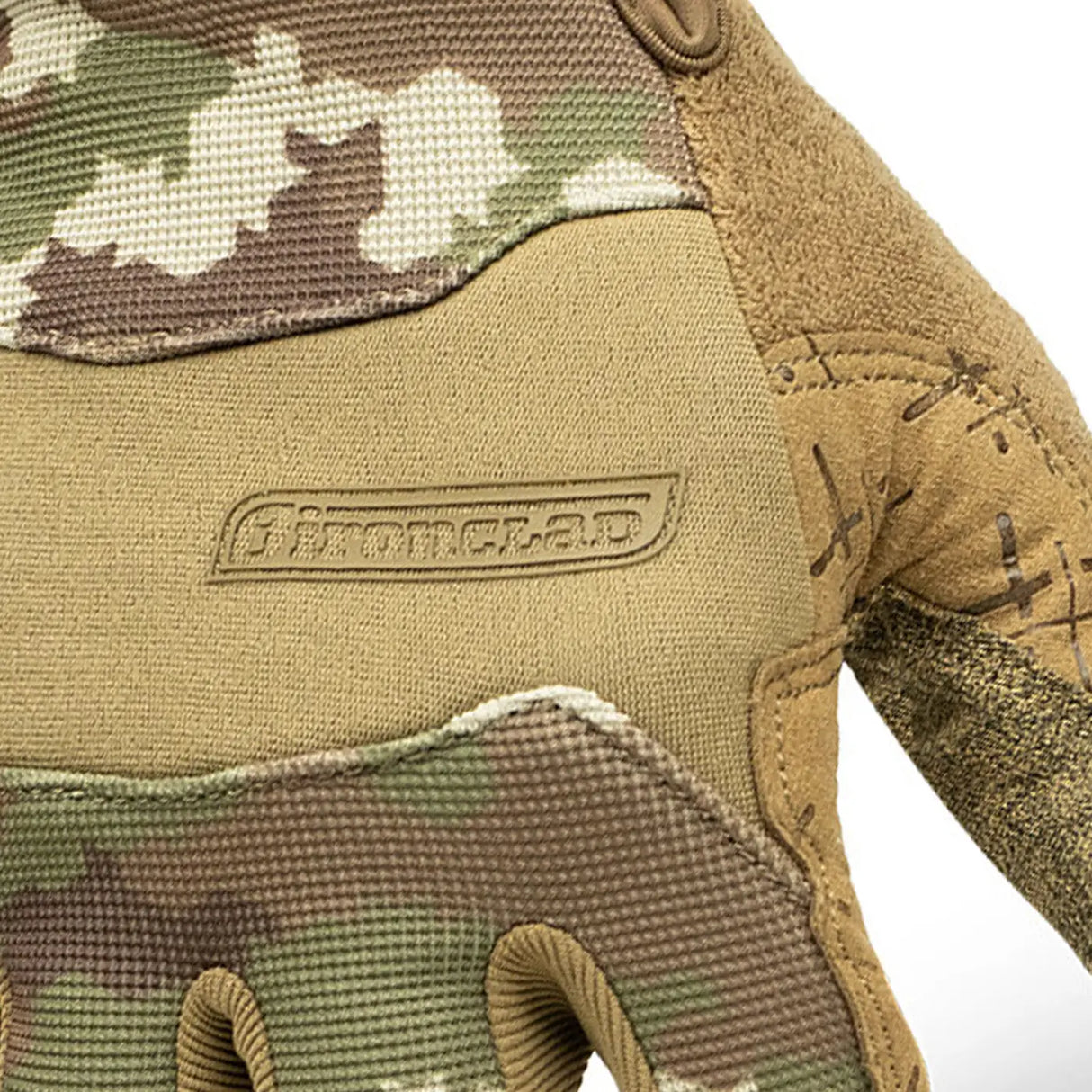 Ironclad Tactical Pro Gloves in Camo - palm view showing close up of branding