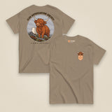 Clag Appreciation Society Double Sided T-Shirt in Brown Savana, front and back view