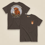 Clag Appreciation Society Double Sided T-Shirt in Dark Chocolate, front and back view