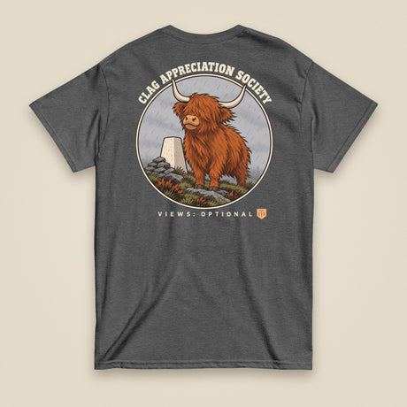 Clag Appreciation Society Double Sided T-Shirt in Dark Heather, back view