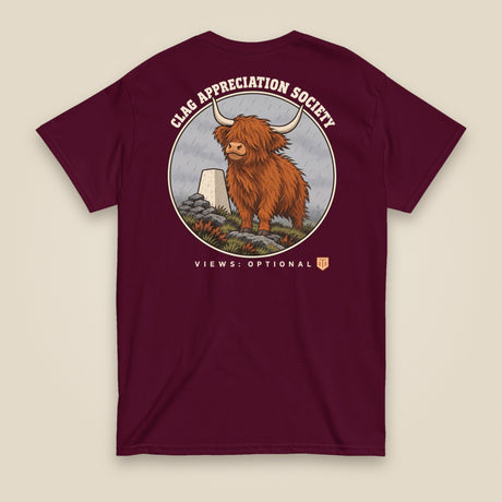 Clag Appreciation Society Double Sided T-Shirt in Maroon, back view