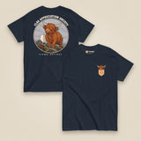 Clag Appreciation Society Double Sided T-Shirt in Navy, front and back view